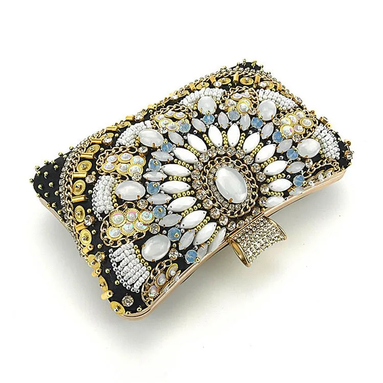 Beaded Clutch Purse Black Evening Bags Wedding Party Handbag