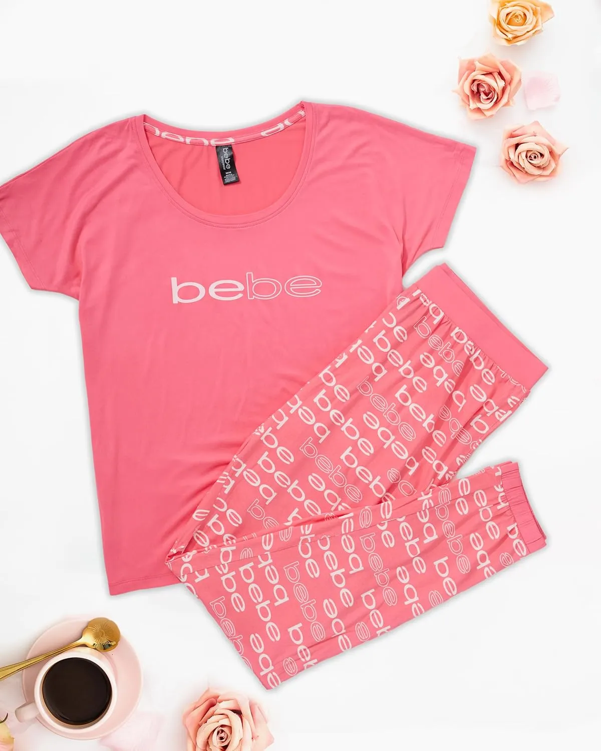 bebe Womens PJs Sets 2 Piece with Tee and Pajama Pants,Women's Sleepwear, Ladies Pajamas Sets