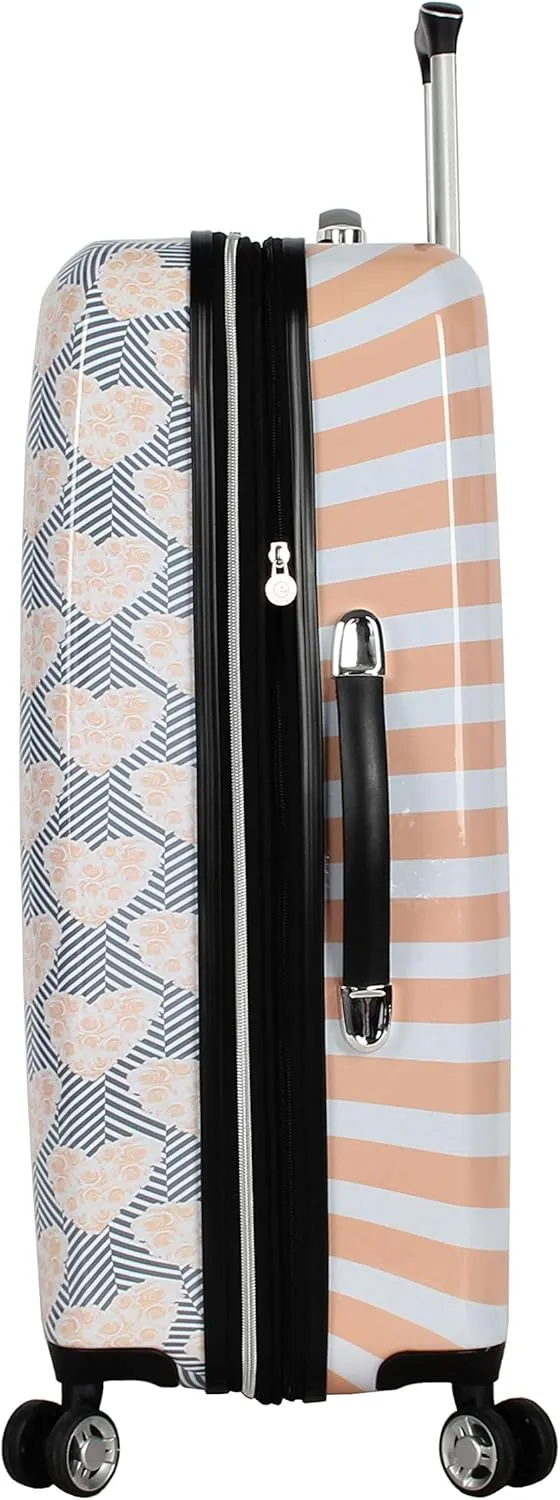 Betsey Johnson 26 Inch Checked Luggage Collection - Expandable Scratch Resistant (ABS   PC) Hardside Suitcase - Designer Lightweight Bag with 8-Rolling Spinner Wheels (Chevron Hearts)