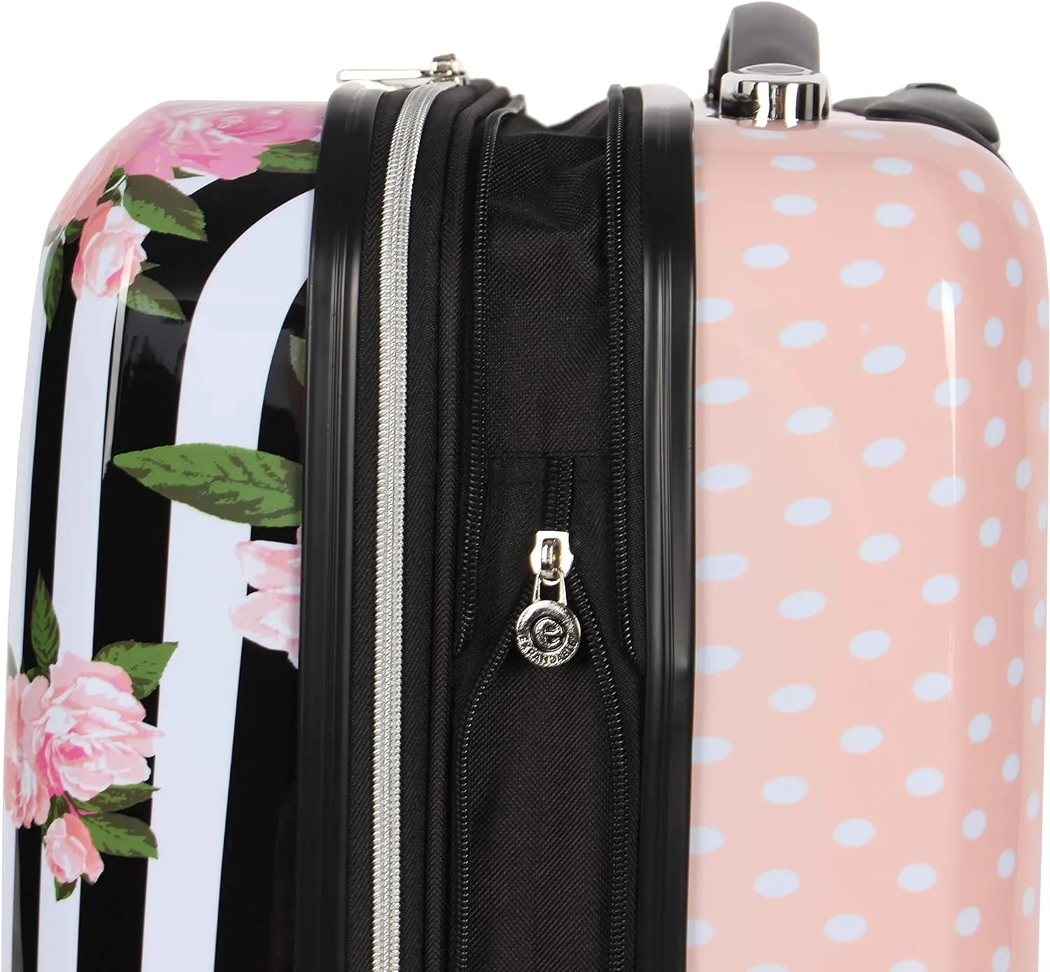 Betsey Johnson Designer 20 Inch Carry On - Expandable (ABS   PC) Hardside Luggage - Lightweight Durable Suitcase With 8-Rolling Spinner Wheels for Women (Stripe Roses)