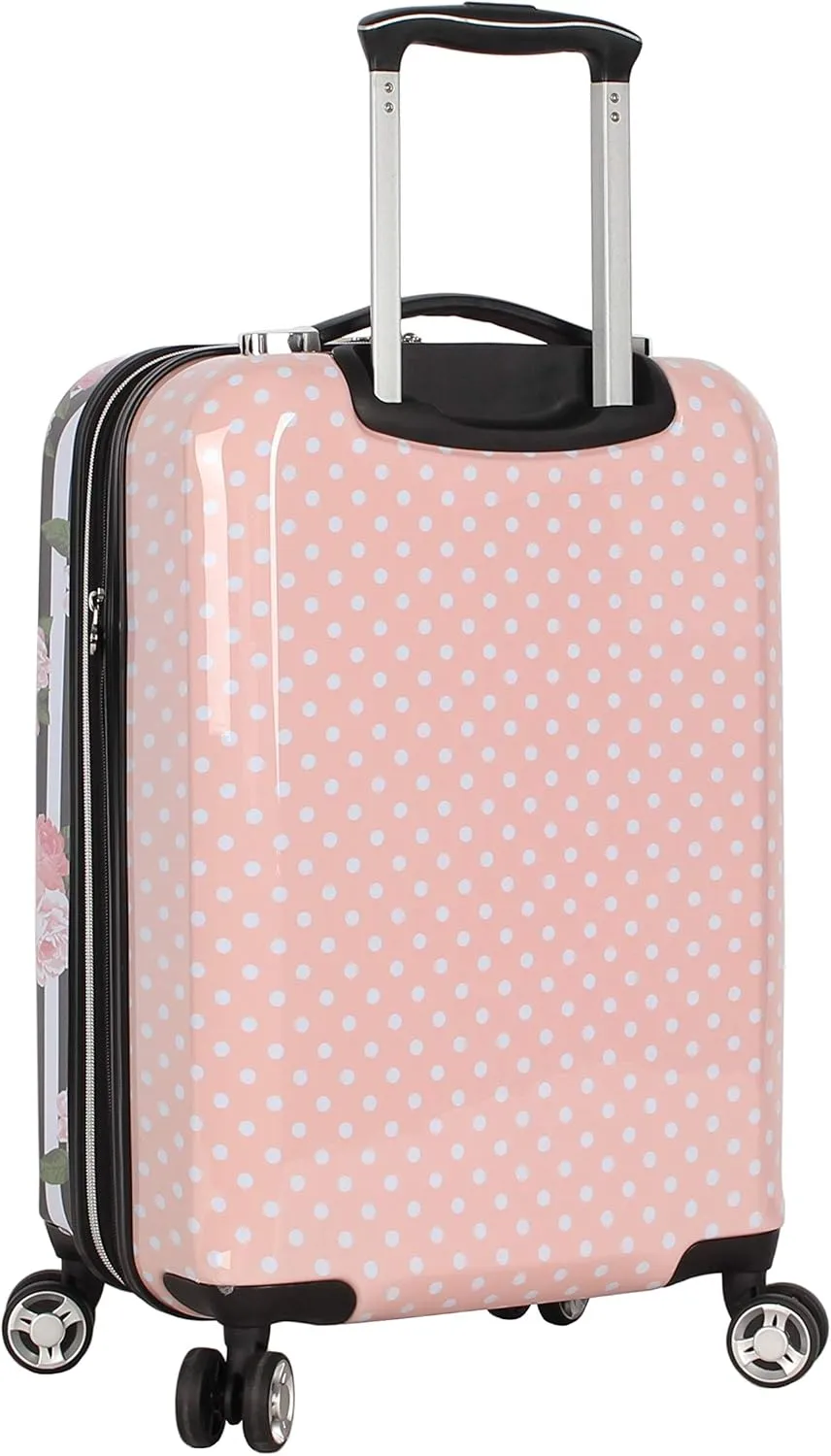 Betsey Johnson Designer 20 Inch Carry On - Expandable (ABS   PC) Hardside Luggage - Lightweight Durable Suitcase With 8-Rolling Spinner Wheels for Women (Stripe Roses)