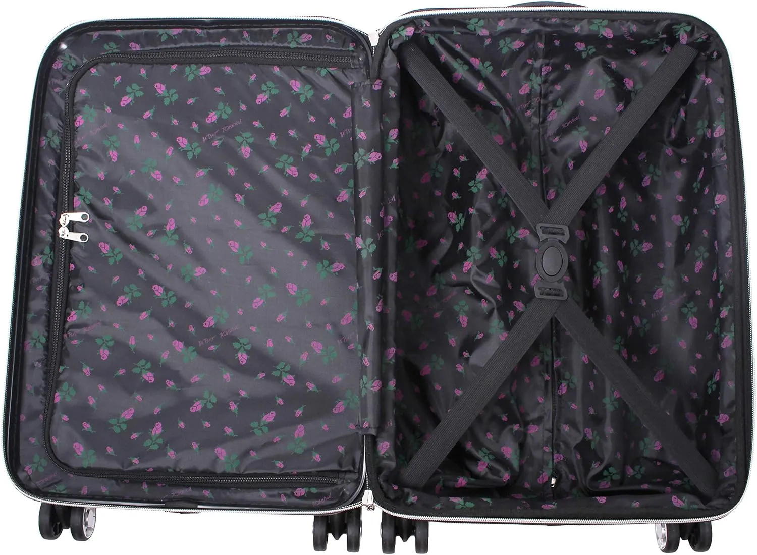 Betsey Johnson Designer 20 Inch Carry On - Expandable (ABS   PC) Hardside Luggage - Lightweight Durable Suitcase With 8-Rolling Spinner Wheels for Women (Stripe Roses)