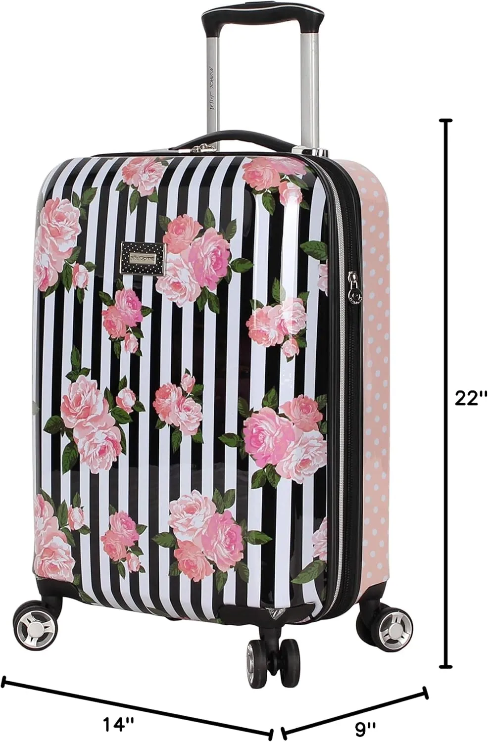 Betsey Johnson Designer 20 Inch Carry On - Expandable (ABS   PC) Hardside Luggage - Lightweight Durable Suitcase With 8-Rolling Spinner Wheels for Women (Stripe Roses)