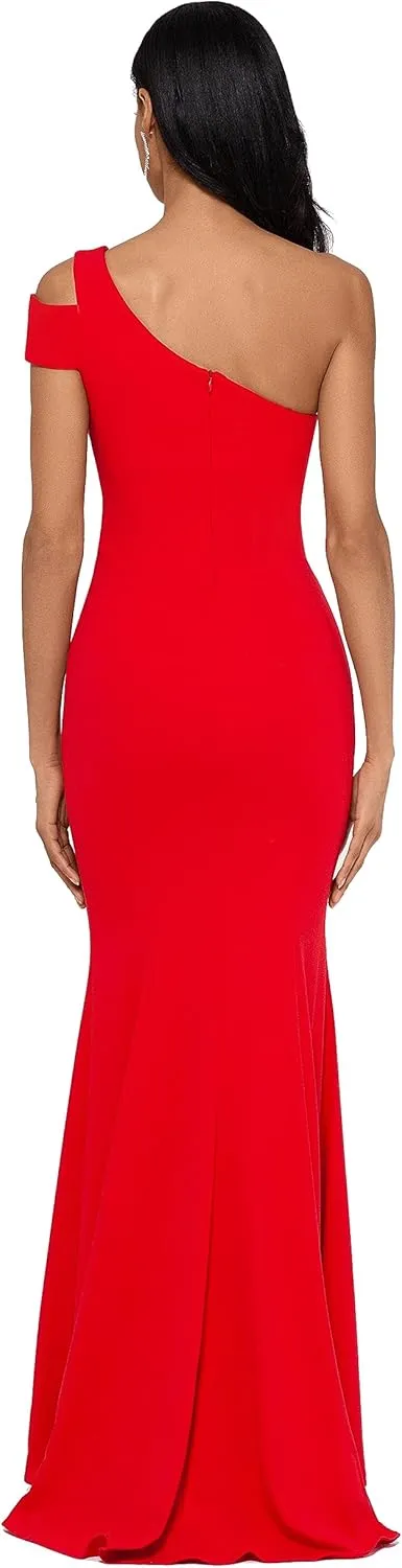 Betsy & Adam Women's Long One Shoulder Sleeveless Stretch Scuba Crepe Sheath Gown