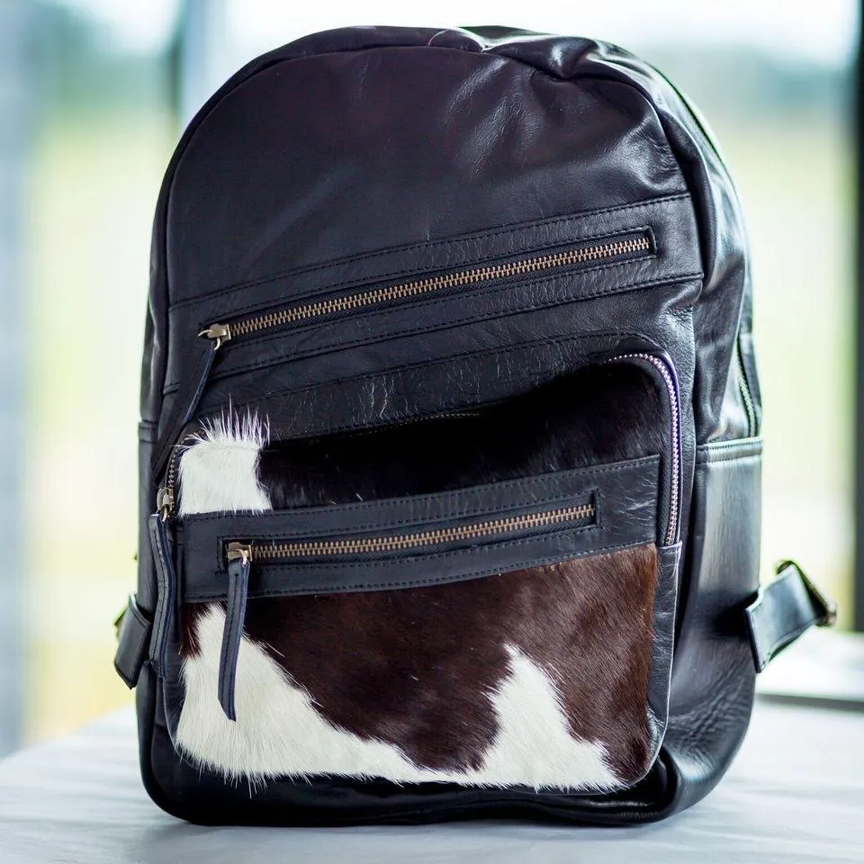 Black Cowhide Leather Backpack