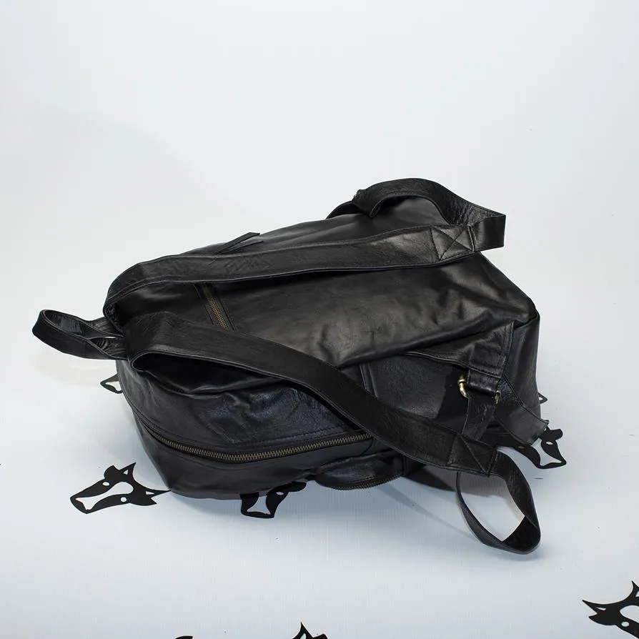 Black Cowhide Leather Backpack