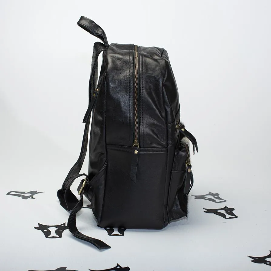 Black Cowhide Leather Backpack