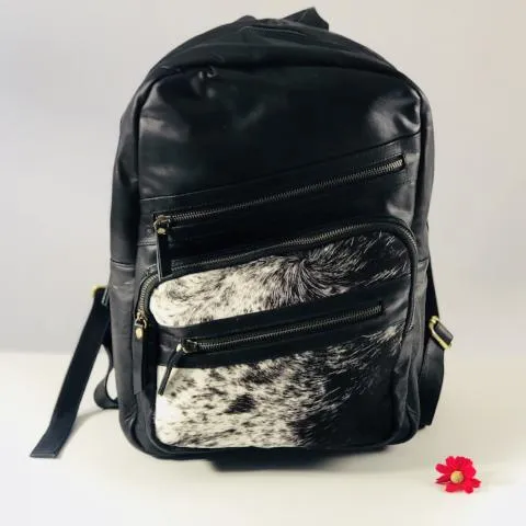 Black Cowhide Leather Backpack