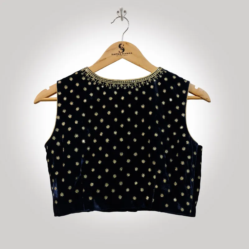 Black Silk Velvet Blouse with Aari Work
