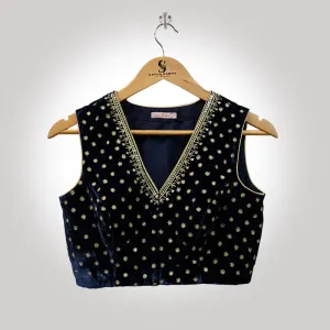 Black Silk Velvet Blouse with Aari Work