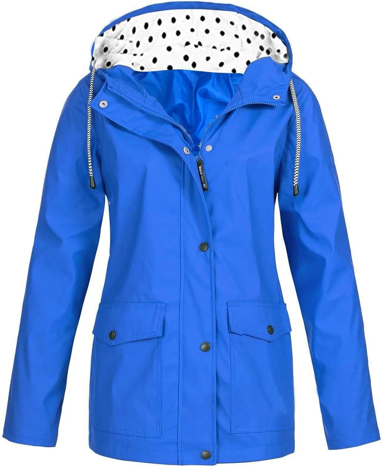 Blue Raincoat Women Waterproof Long Hooded Trench Coats Lined Windbreaker Travel Jacket with Pockets