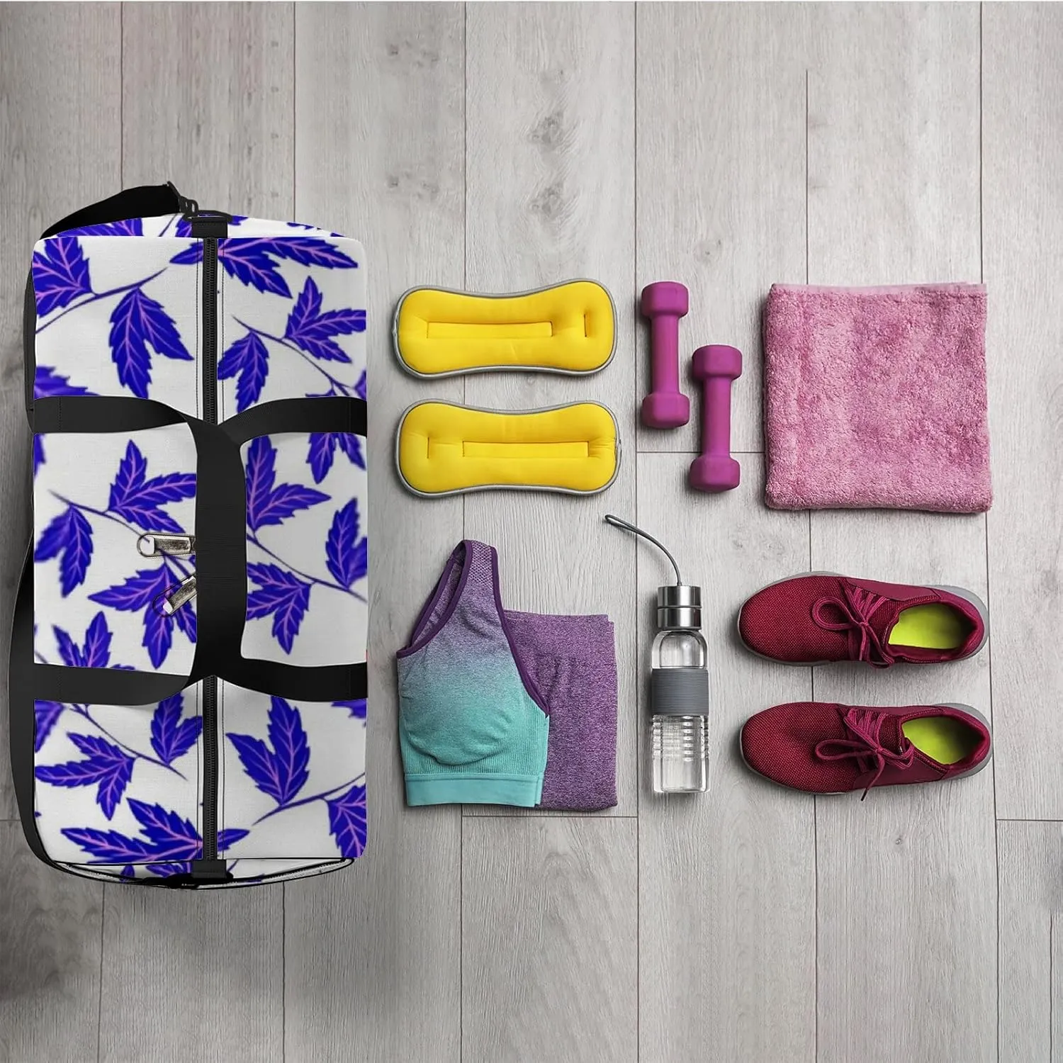 Botanical Seamless Pattern Leaves Bright Summer Sports Bag Tote Bag Waterproof Gym Bag with Shoulder Strap Zipper 2 Side Pockets for Men and Women, Travel and Storage Shoulder Bag.