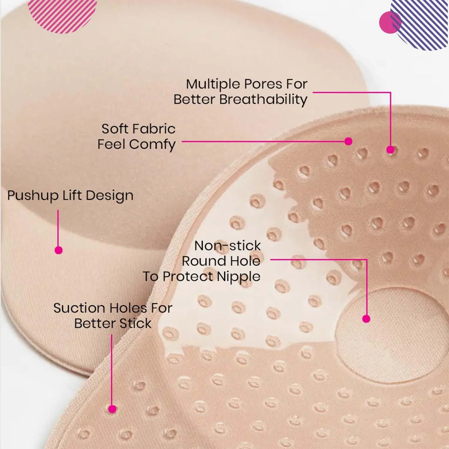 Breast Lift Cup - Reusable Adhesive Nipple Cover with Travel Bag - Stick on Bra Shape Enhancer Push Up Pasties