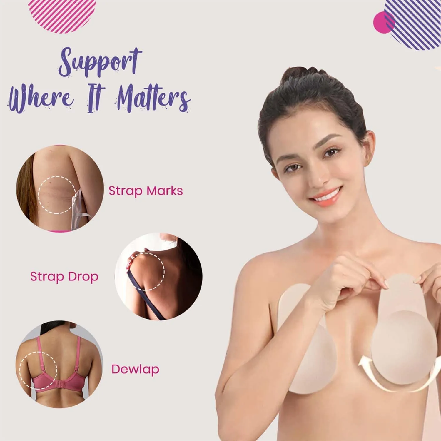 Breast Lift Cup - Reusable Adhesive Nipple Cover with Travel Bag - Stick on Bra Shape Enhancer Push Up Pasties