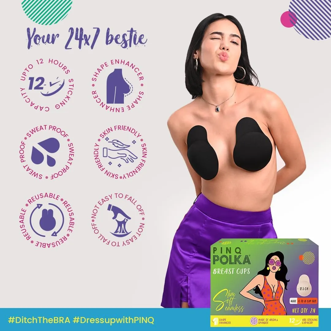 Breast Lift Cup - Reusable Adhesive Nipple Cover with Travel Bag - Stick on Bra Shape Enhancer Push Up Pasties