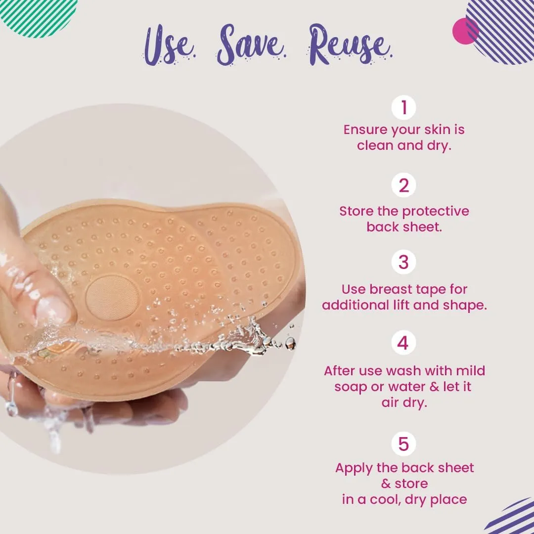 Breast Lift Cup - Reusable Adhesive Nipple Cover with Travel Bag - Stick on Bra Shape Enhancer Push Up Pasties