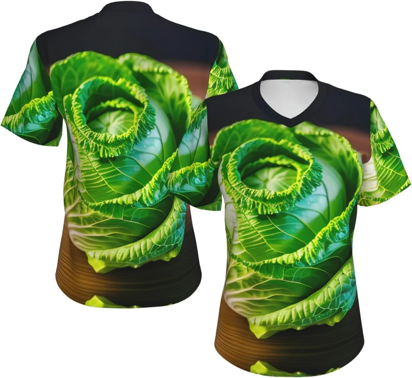 Bright Cabbage Print Stylish Women Classic V Neck T Shirt Soft Short Sleeve Tee for Casual Outings