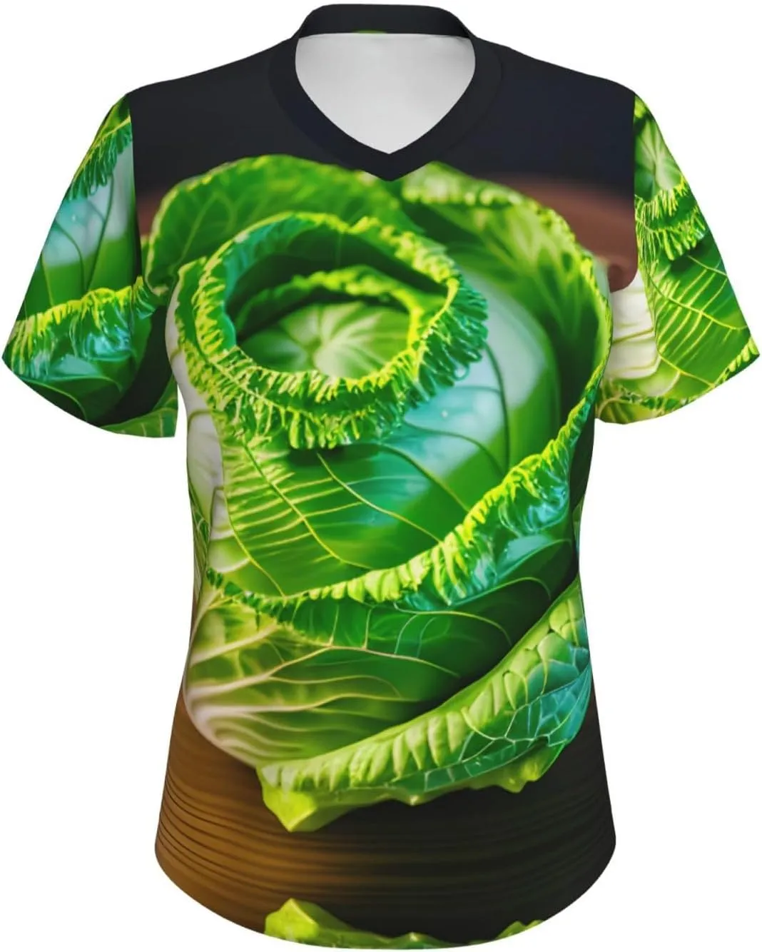 Bright Cabbage Print Stylish Women Classic V Neck T Shirt Soft Short Sleeve Tee for Casual Outings