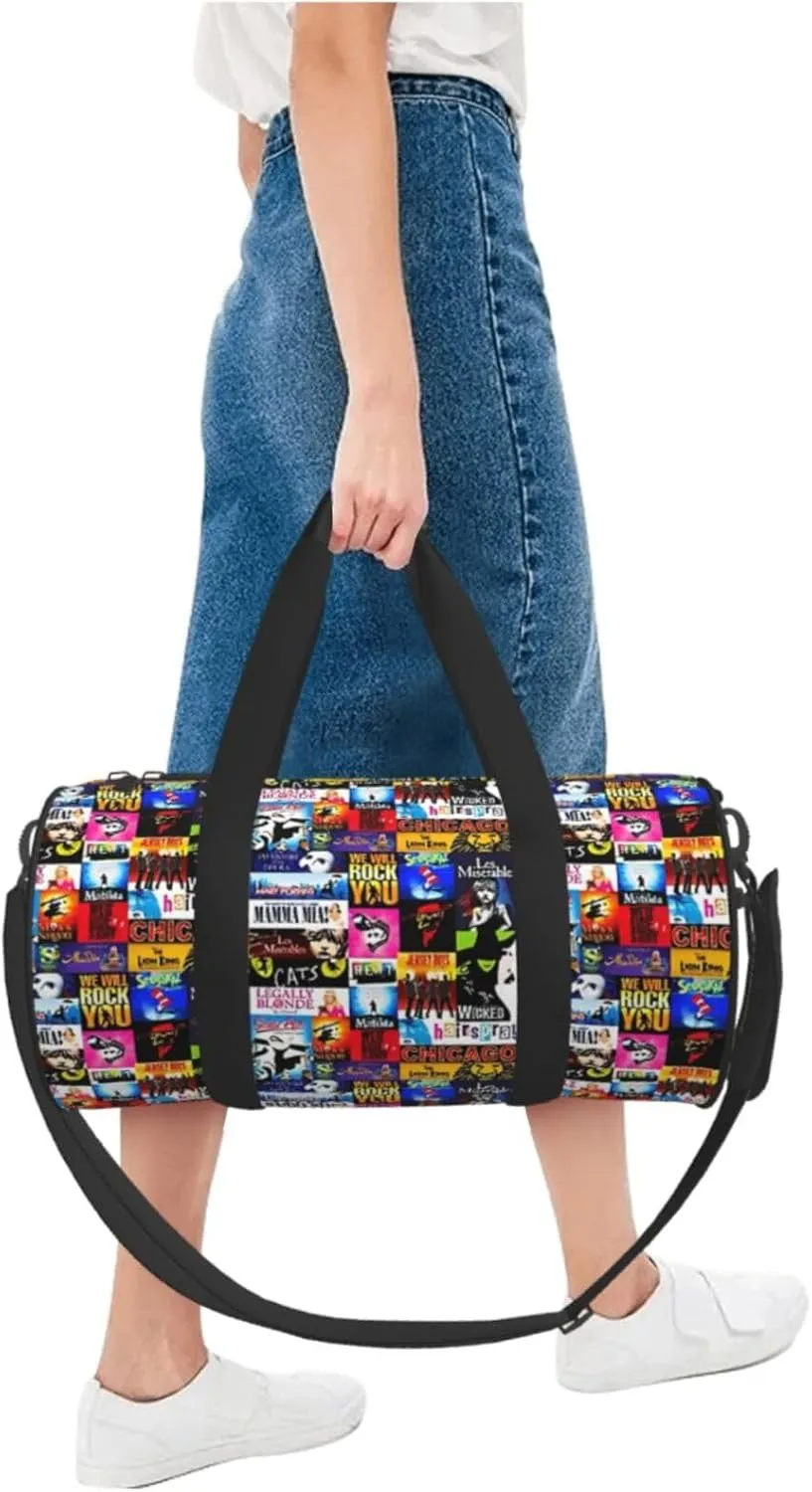 Broadway Musical Collage Sports Duffle Bag For Travel Heavy Duty Gym Bag, Tactical Gear Bags For Tactical Equipment, Or As Carry On Travel Duffel Bags