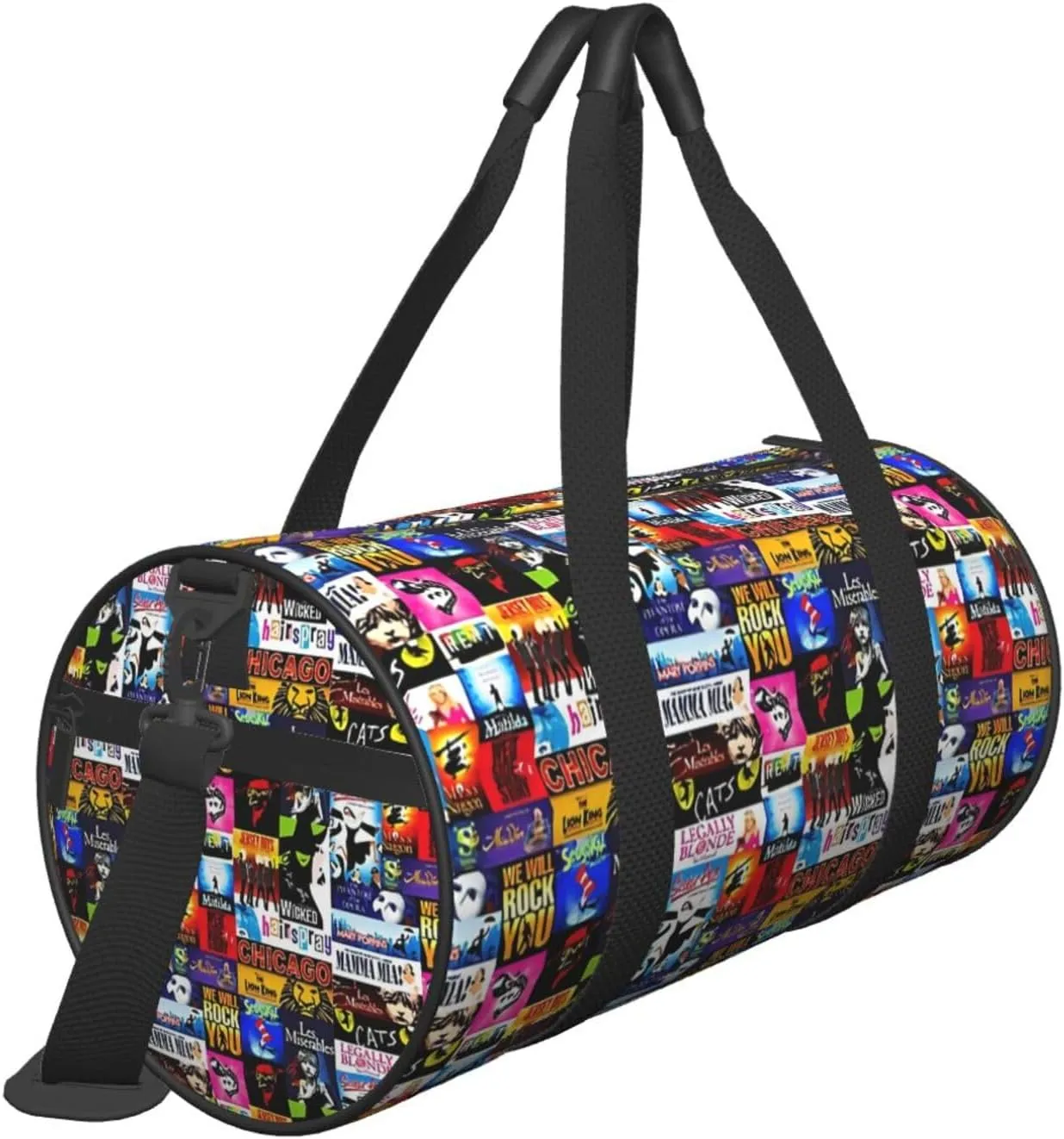 Broadway Musical Collage Sports Duffle Bag For Travel Heavy Duty Gym Bag, Tactical Gear Bags For Tactical Equipment, Or As Carry On Travel Duffel Bags
