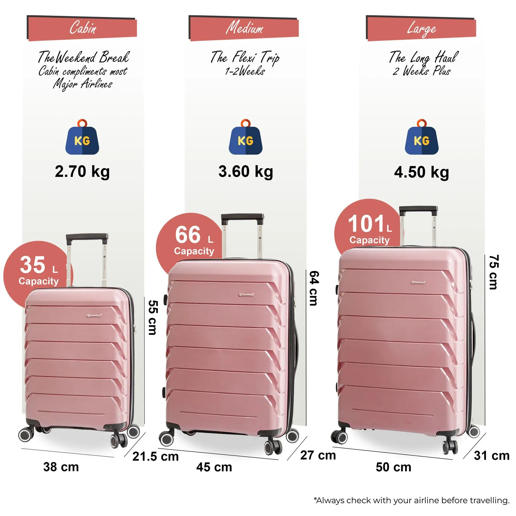 Camden Set of 3 Hard Shell Suitcase in Rose Gold