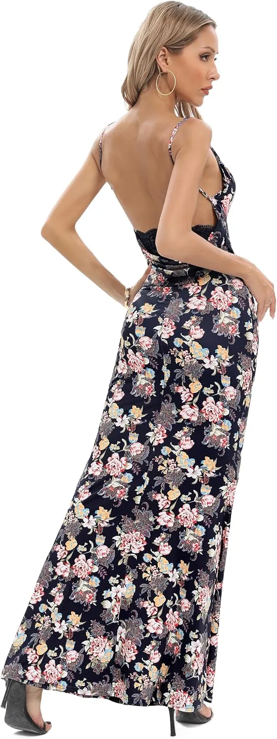 Capuffy Women Drape Neck Formal Maxi Dresses Lace Backless Cocktail Party Dress Spaghetti Straps Mermaid Evening Gown 221