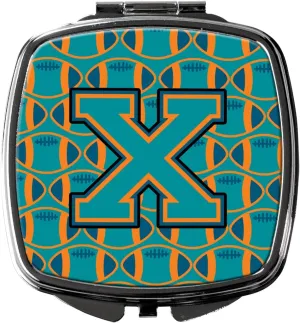 Caroline's Treasures CJ1063-XSCM Letter X Football Aqua, Orange and Marine Blue Compact Mirror Decorative Travel Makeup Mirror for Women Girls Gifts Pocket Makeup Mirror Folding Handheld