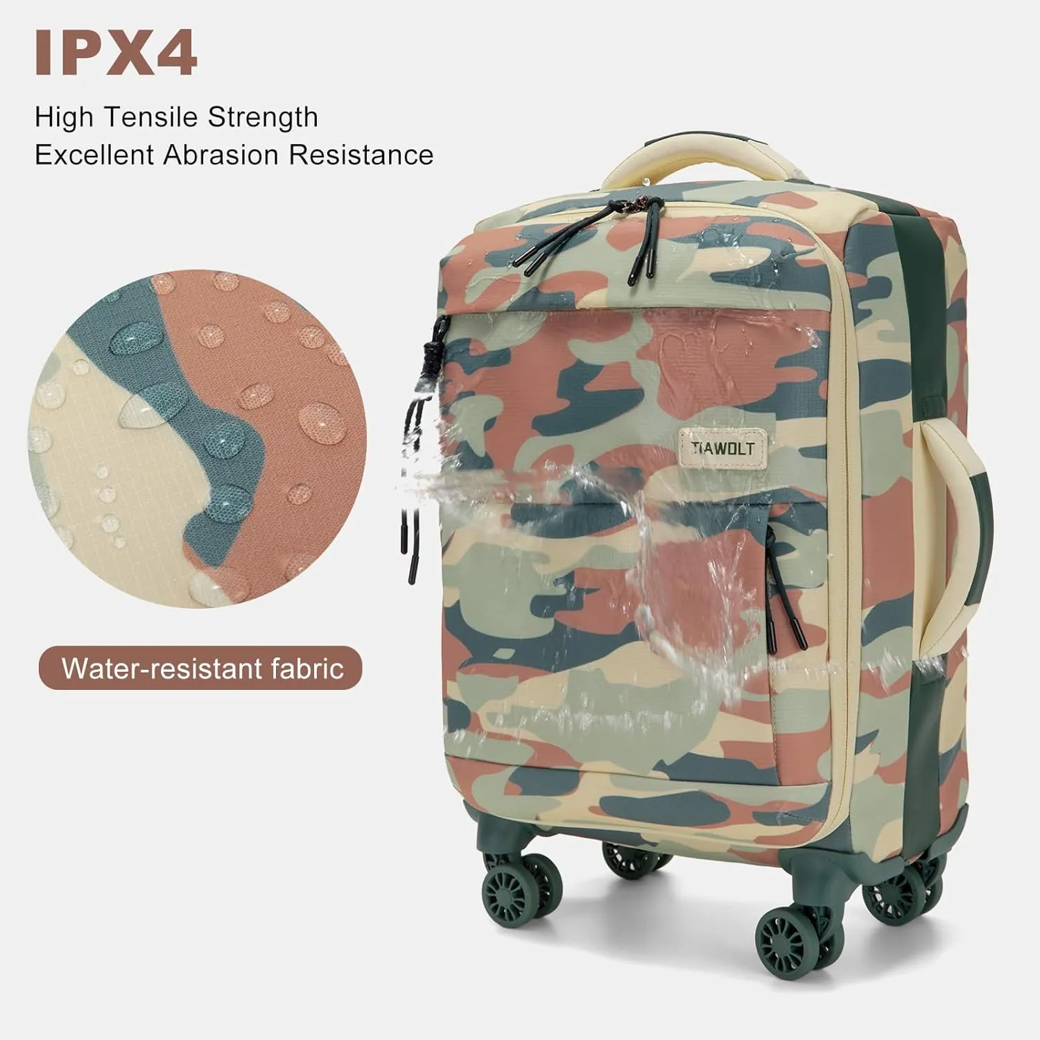 Carry on Luggage with Spinner Wheels，Airline Approved 20Inch Stylish SoftSided Lightweight suitcases with Wet/Dry Pockets Suitcase for travel(camouflage)