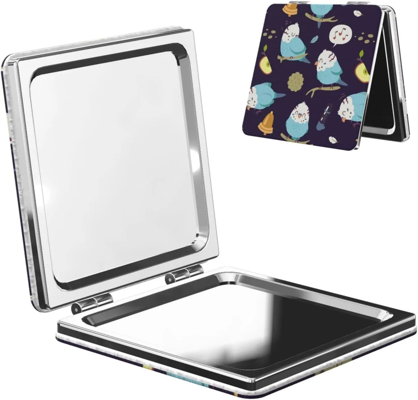 Cartoon Budgie Parrot Women Small Makeup Mirror Compact Handheld Cosmetic Mirror for Purse Pocket