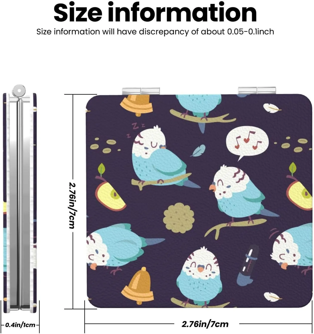 Cartoon Budgie Parrot Women Small Makeup Mirror Compact Handheld Cosmetic Mirror for Purse Pocket