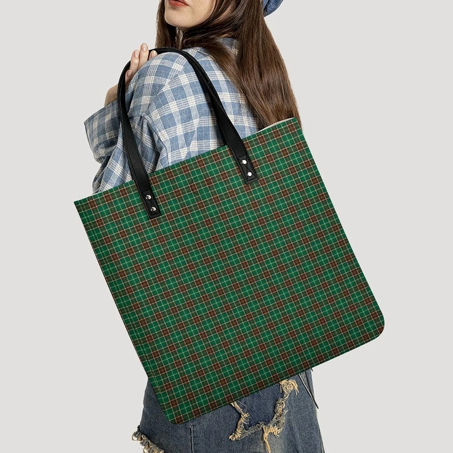 Checkered Black And White Fashionable All Printed Leather Handbag Unisex