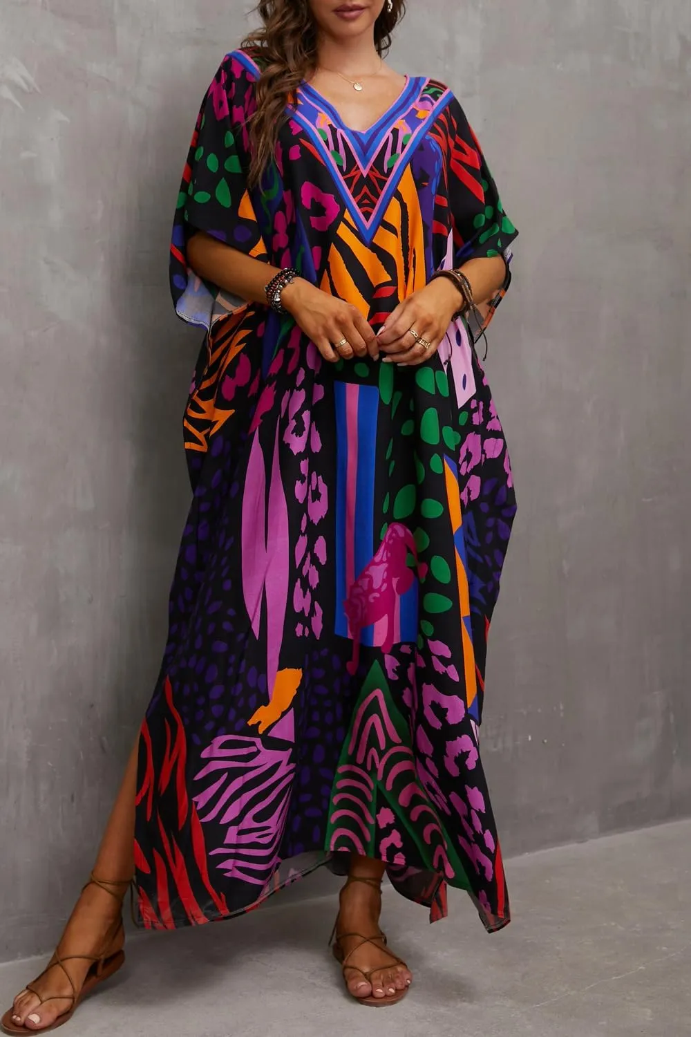 CHERRY CAT Women Plus Size Swimsuit Cover up Beachwear Long Cover-ups Kaftan Casual Caftan Dress
