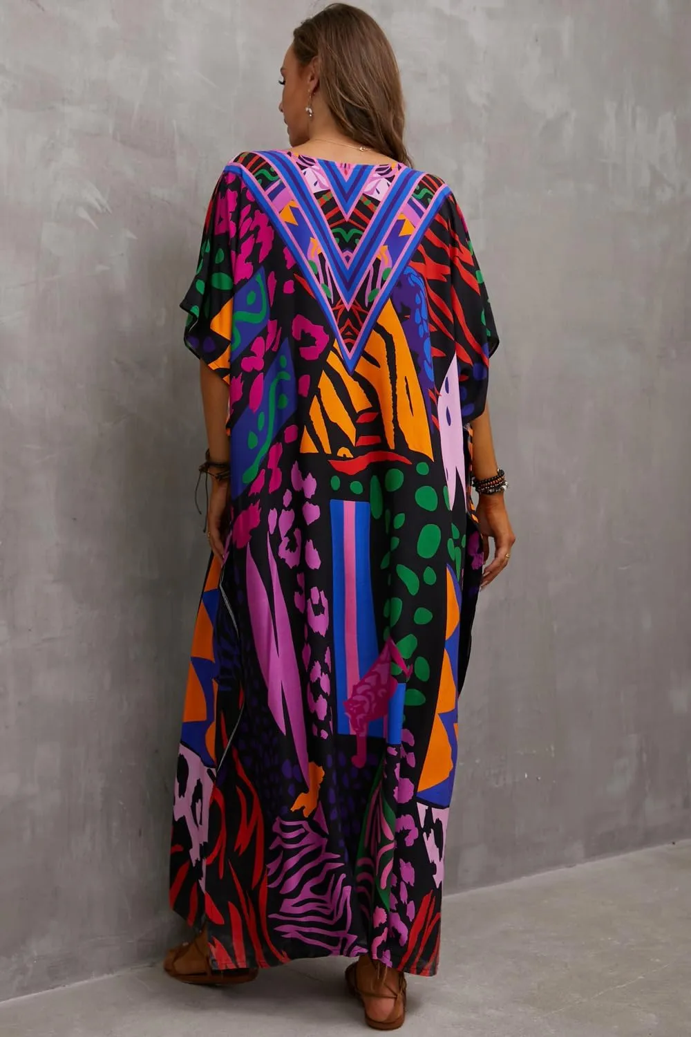 CHERRY CAT Women Plus Size Swimsuit Cover up Beachwear Long Cover-ups Kaftan Casual Caftan Dress