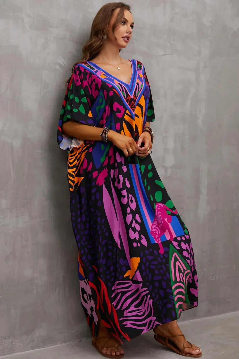 CHERRY CAT Women Plus Size Swimsuit Cover up Beachwear Long Cover-ups Kaftan Casual Caftan Dress