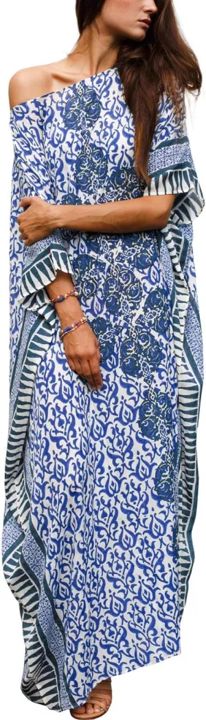 CHERRY CAT Women Plus Size Swimsuit Cover up Beachwear Long Cover-ups Kaftan Casual Caftan Dress