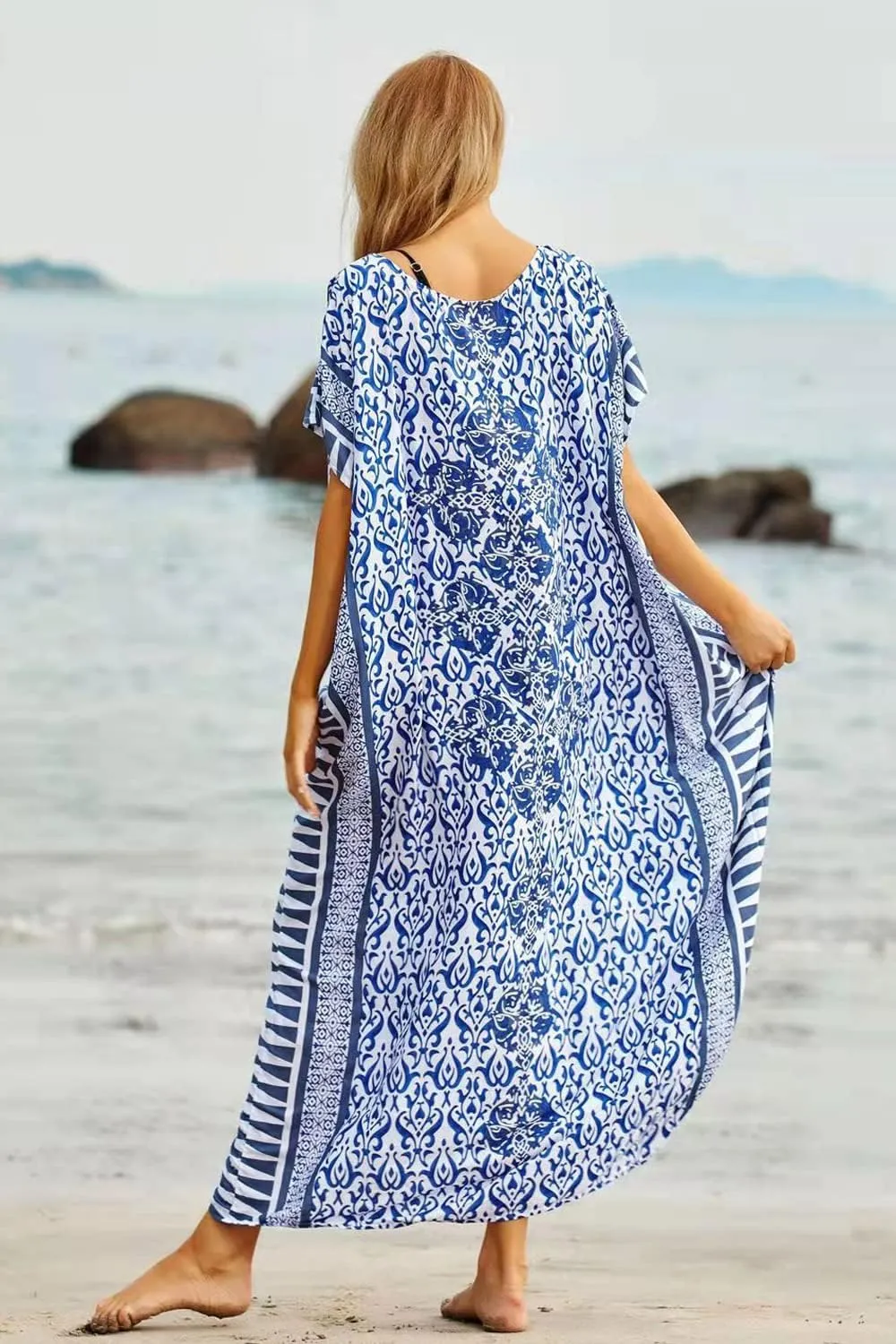 CHERRY CAT Women Plus Size Swimsuit Cover up Beachwear Long Cover-ups Kaftan Casual Caftan Dress