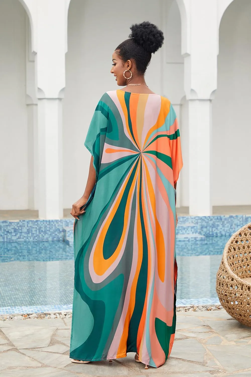 CHERRY CAT Women Plus Size Swimsuit Cover up Beachwear Long Cover-ups Kaftan Casual Caftan Dress