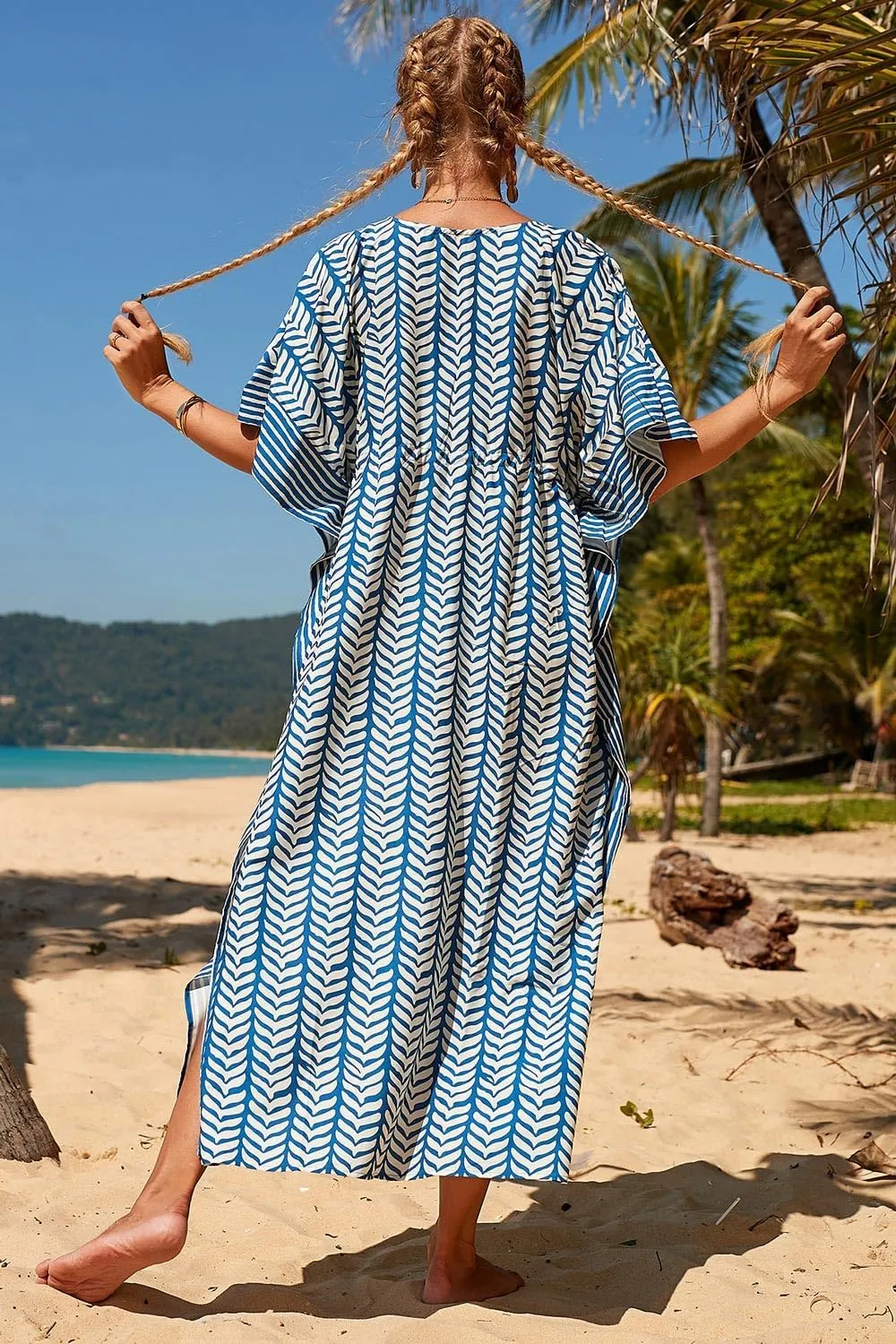 CHERRY CAT Women Plus Size Swimsuit Cover up Beachwear Long Cover-ups Kaftan Casual Caftan Dress