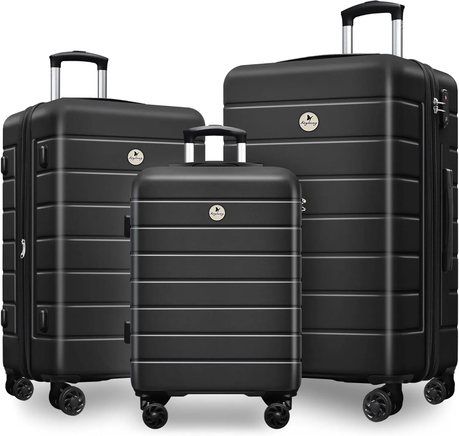 Classic 3-Piece Luggage Set with TSA Lock, PC ABS Durable Lightweight Suitcase with Spinner Wheels, Hardshell Expandable Carry-On Luggage for Business Family Travel, 20/24/28 inch, Black