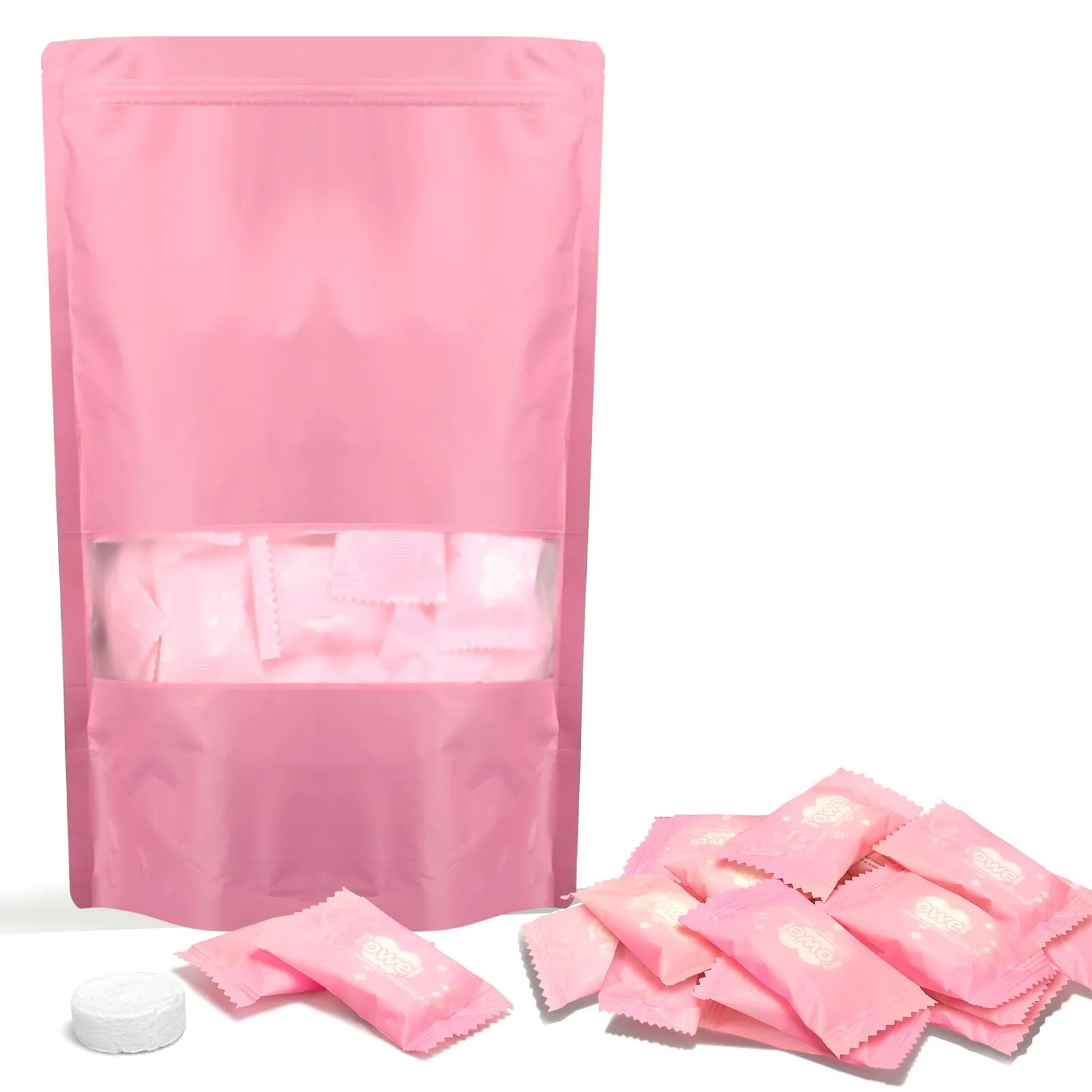 Classycoo Compressed Towel 100 PCS Mini Tablets Disposable Portable Face Towel Cotton Coin Tissue for Travel, Camping, Hiking, Sport,Beauty Salon,Home Hand Wipes&Other Outdoor Activities (Rose Pink)