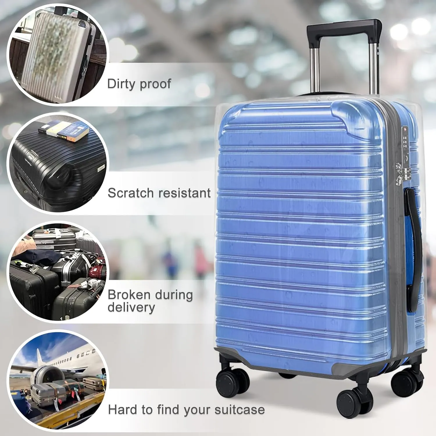 Clear Luggage Cover for 30 inch Suitcase Tsa Approved Thicken PVC Plastic Suitcase Protector Cover for Baggage Travel Waterproof.