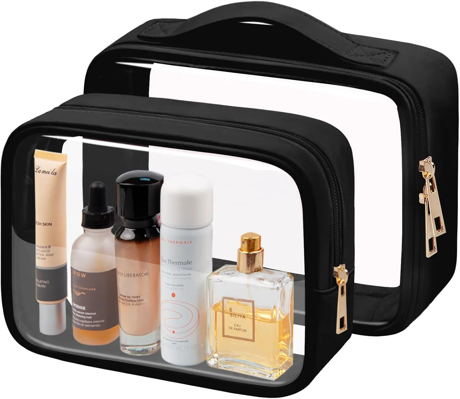 Clear Makeup Bag TSA Approved Toiletry Bag Waterproof Cosmetic Bag for Women Black 2Pcs