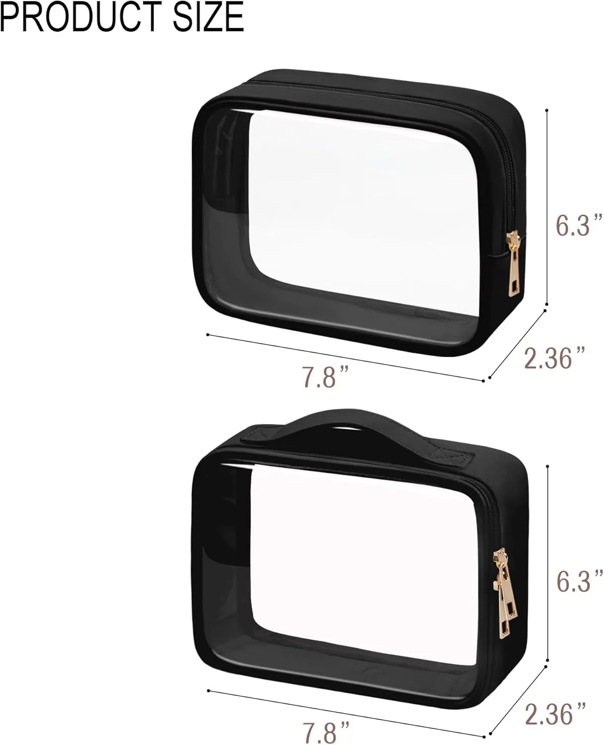 Clear Makeup Bag TSA Approved Toiletry Bag Waterproof Cosmetic Bag for Women Black 2Pcs