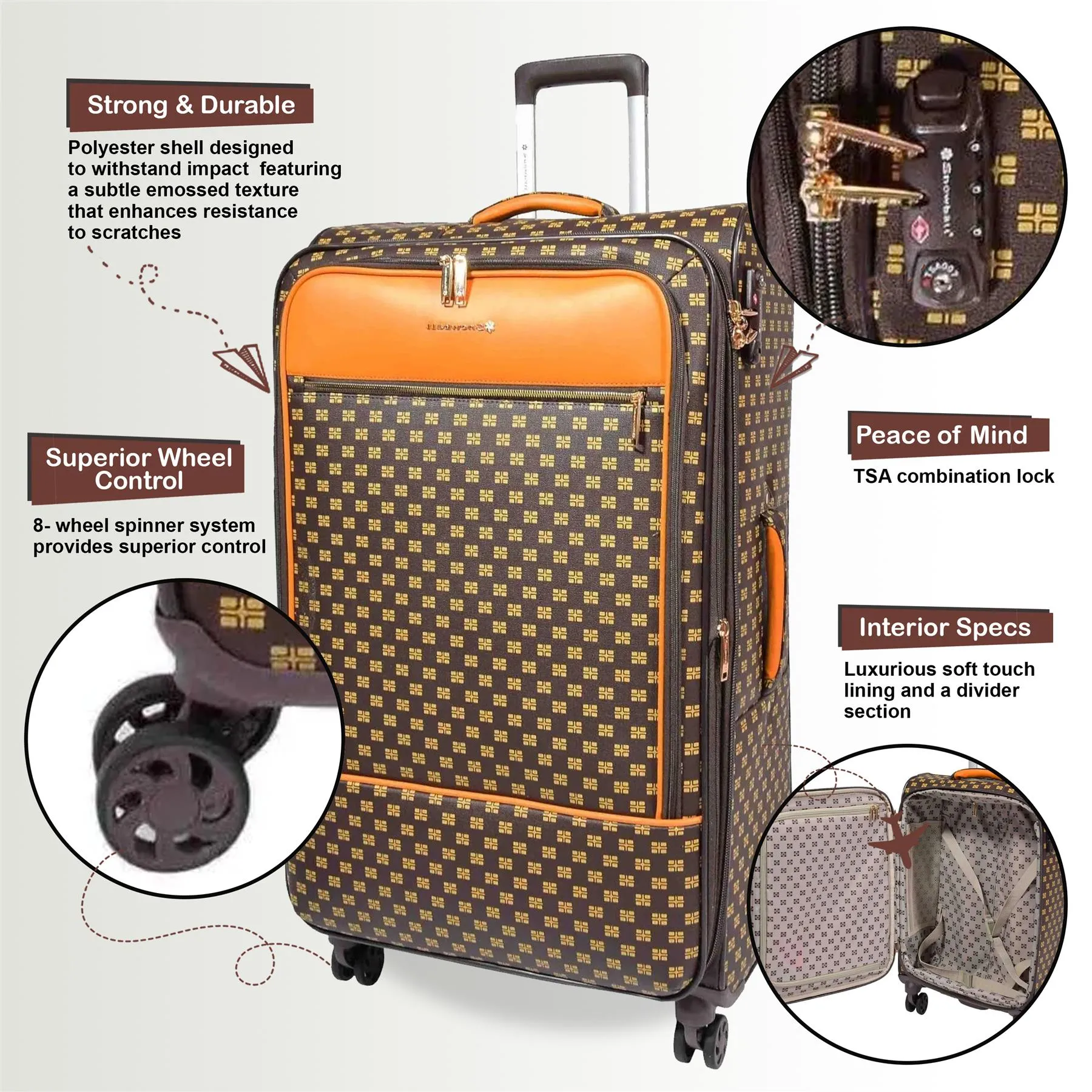 Cleveland Set of 4 Soft Shell Suitcase in Coffee