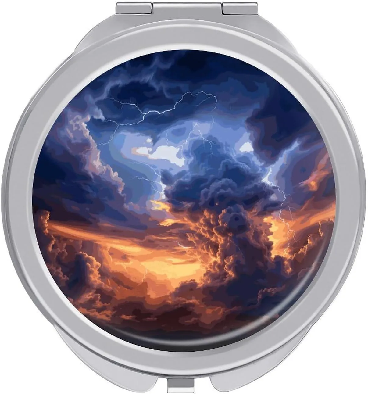 Clouds and Lightning Makeup Mirror Mini Foldable Cosmetic Mirror Ultra Thin Lightweight Vanity Mirrors Compact Portable for Travel, Makeup, Bathroom