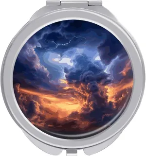 Clouds and Lightning Makeup Mirror Mini Foldable Cosmetic Mirror Ultra Thin Lightweight Vanity Mirrors Compact Portable for Travel, Makeup, Bathroom