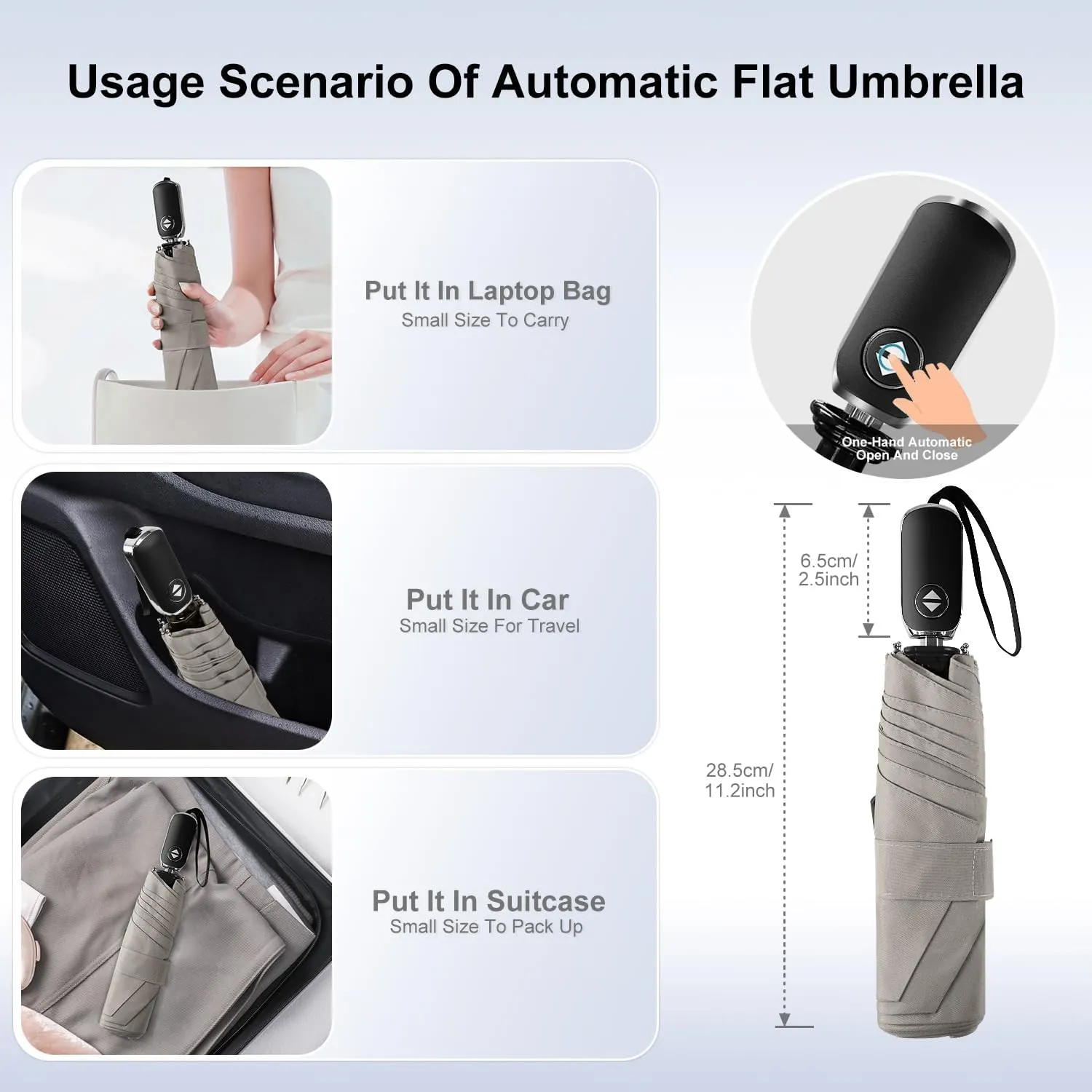 Compact Umbrella Automatic - Folding Travel Umbrella, Micro & Mini Design for Women's Purse or Pocket, Auto Open Close