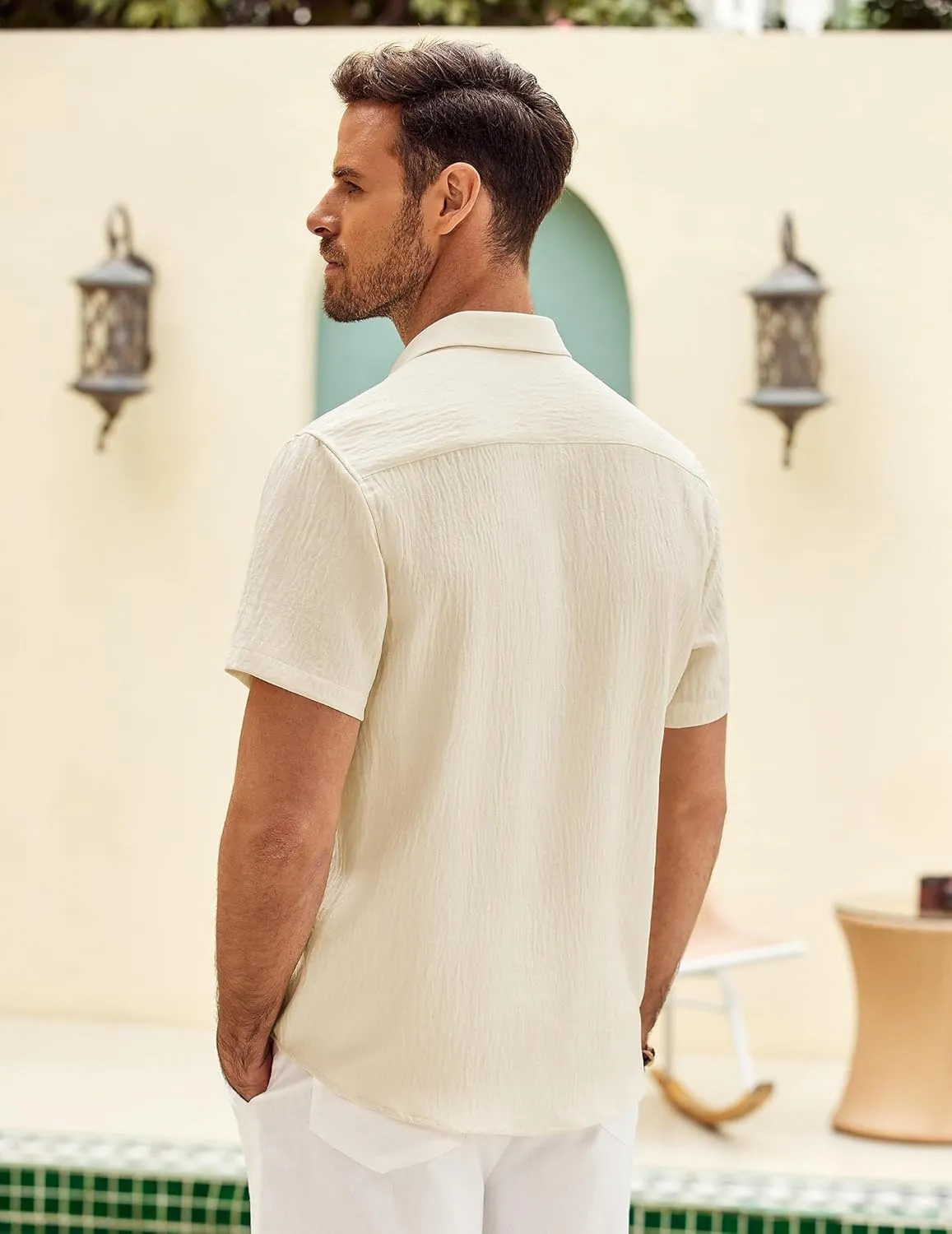COOFANDY Mens Button Down Short Sleeve Shirt Casual Shirts Summer Beach Textured Shirts with Pocket