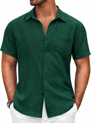 COOFANDY Mens Button Down Short Sleeve Shirt Casual Shirts Summer Beach Textured Shirts with Pocket