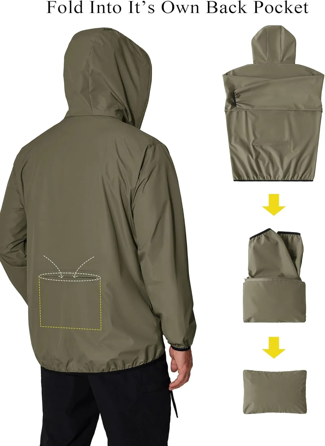 COOFANDY Men's Packable Rain Jacket Lightweight Waterproof Raincoat with Hood Travel Hiking Golf Windbreaker